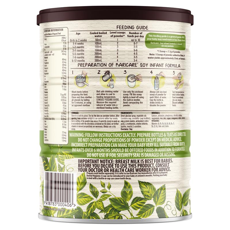 Load image into Gallery viewer, Karicare Soy Baby Infant Formula From Birth to 12 Months 900g
