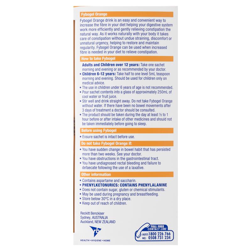 Load image into Gallery viewer, Fybogel Fibre Constipation Relief Supplement Sachets Orange 30 pack
