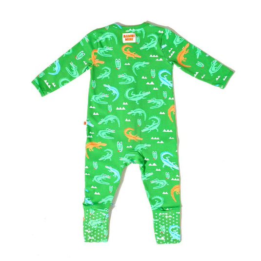 Bambi Mini Co. Wrigglesuit Boys Green Crocodile Rock 0-3
