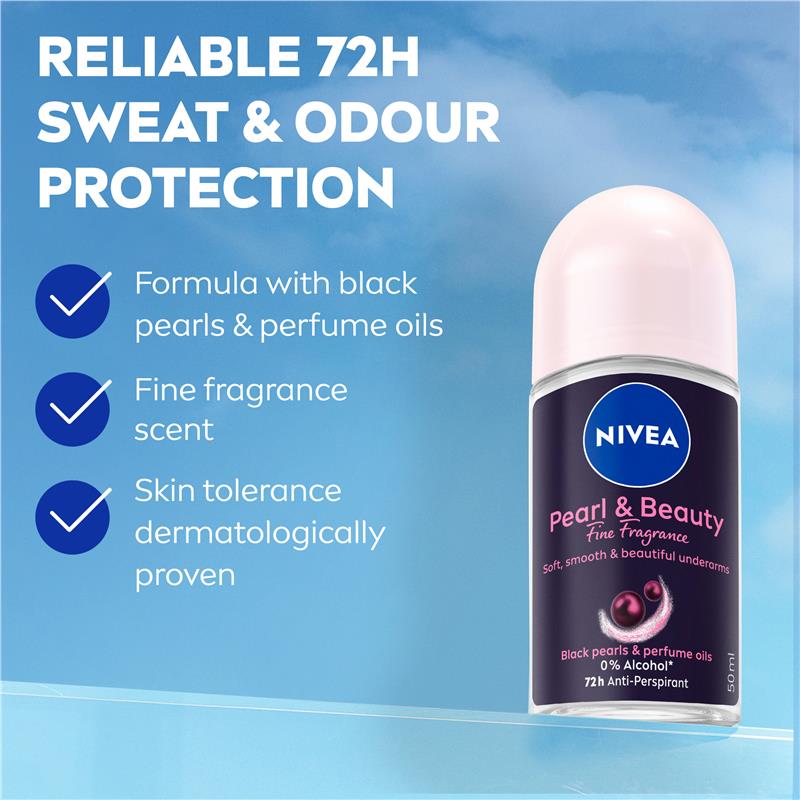 Load image into Gallery viewer, NIVEA Pearl And Beauty Fine Fragrance Black Pearls Roll On Deodorant 72H Protection 50ml
