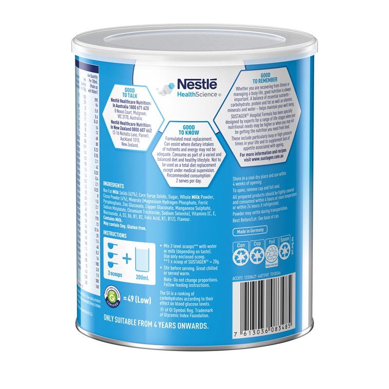 Load image into Gallery viewer, Sustagen Hospital Formula Nutritional Supplement Chocolate Flavour 840g
