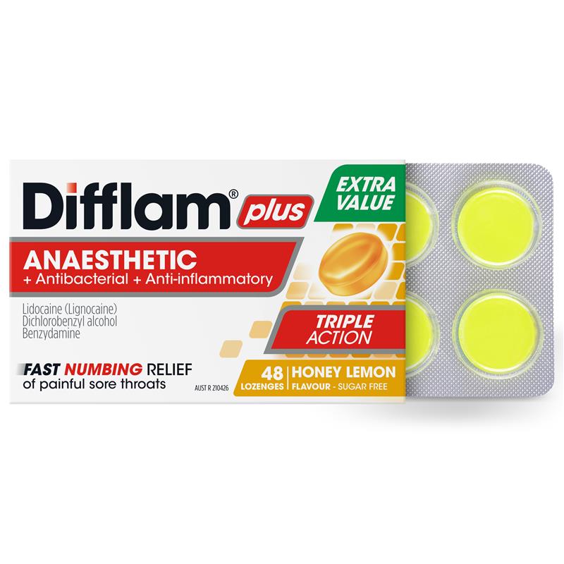 Load image into Gallery viewer, Difflam Sore Throat Sugar Free Honey And Lemon 48 Lozenges

