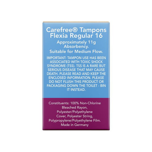 Carefree Flexia Fragrance Free Regular Tampons With Wings 16 Pack