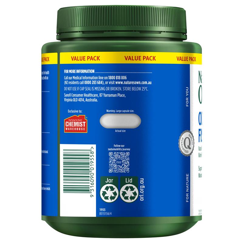 Load image into Gallery viewer, Nature's Own Odourless Fish Oil 1500mg 500 Capsules Exclusive Size
