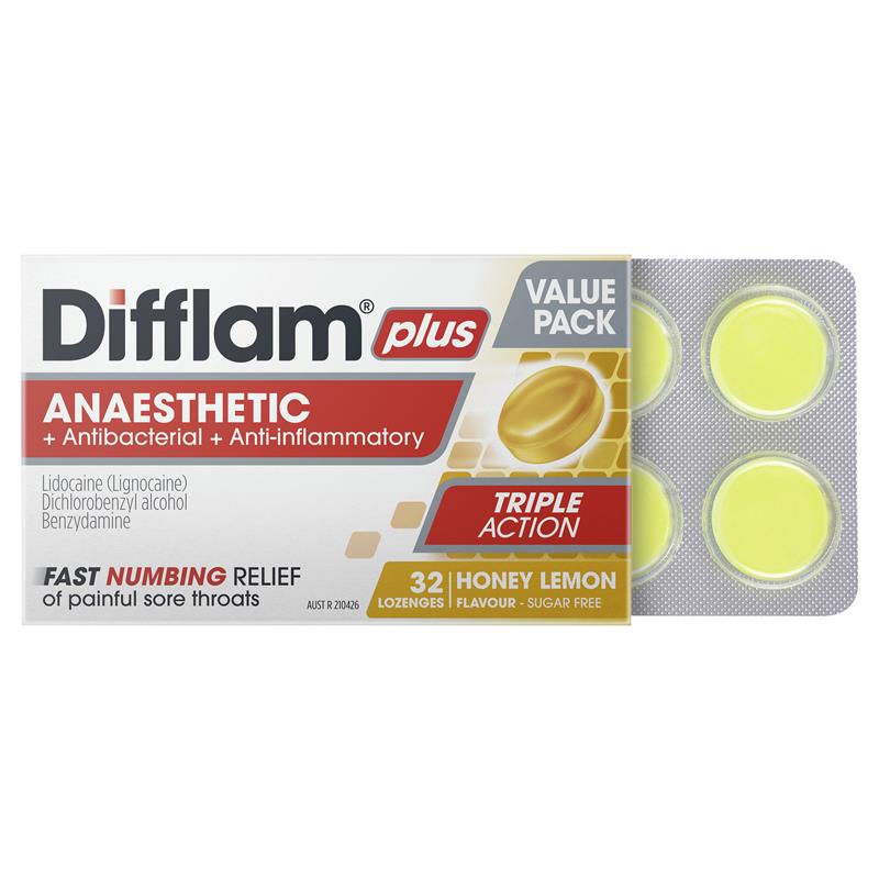 Load image into Gallery viewer, Difflam Plus Anaesthetic Sugar Free Honey &amp; Lemon 32 Lozenges
