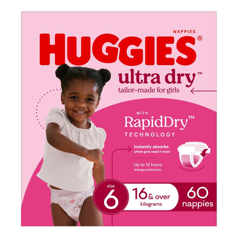Load image into Gallery viewer, Huggies Ultra Dry Nappies Girl Size 6 Jumbo 60 Pack
