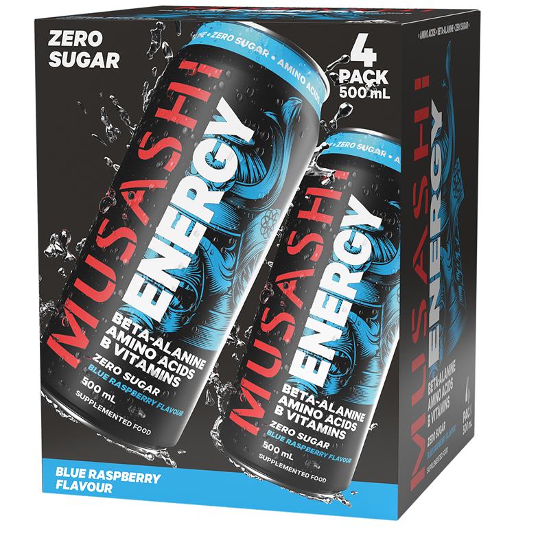 Load image into Gallery viewer, Musashi Blue Raspberry Energy Drinks 500ml x 4 Pack
