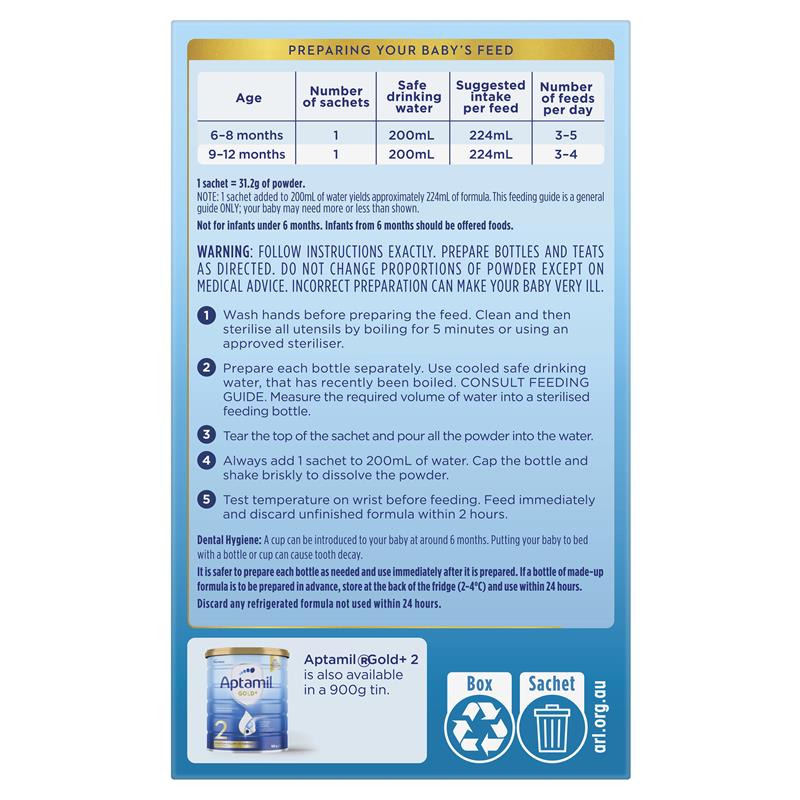 Load image into Gallery viewer, Aptamil Gold+ 2 Baby Follow-On Formula Powder Sachets From 6-12 Months 4 Pack 31.2g
