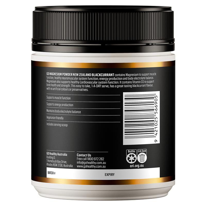 Load image into Gallery viewer, GO Healthy Magnesium Powder New Zealand Blackcurrant 250g

