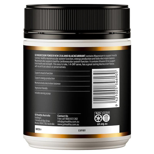 GO Healthy Magnesium Powder New Zealand Blackcurrant 250g