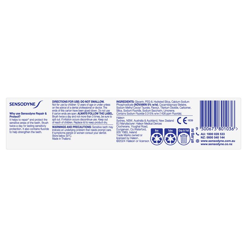 Load image into Gallery viewer, Sensodyne Sensitive Teeth Pain Repair &amp; Protect Toothpaste 100g

