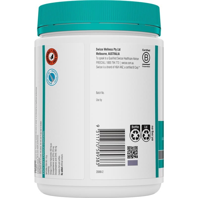 Load image into Gallery viewer, Swisse Ultiboost Odourless High Strength Wild Fish Oil 1500mg 200 Capsules
