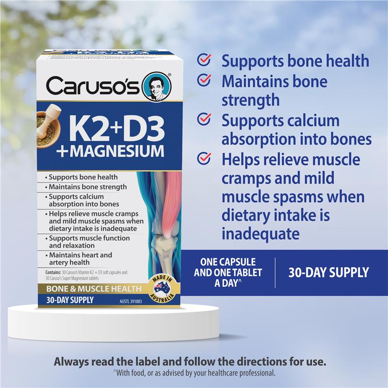 Load image into Gallery viewer, Carusos Vitamin K2 + D3 + Magnesium 30 Tablets
