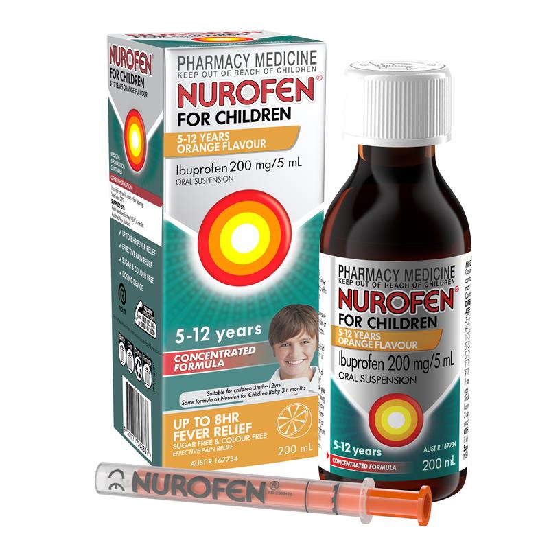 Load image into Gallery viewer, Nurofen For Children 5-12yrs Pain and Fever Relief Concentrated Liquid 200mg/5mL Ibuprofen Orange 200mL
