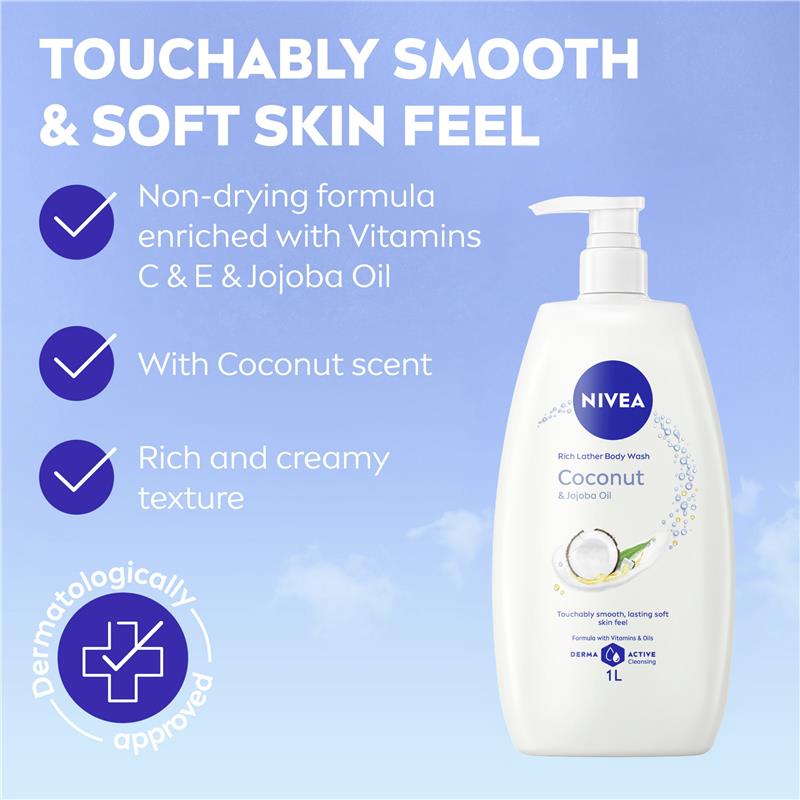 Load image into Gallery viewer, NIVEA Coconut &amp; Jojoba Oil Rich Body Wash 1L
