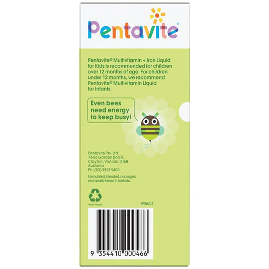 Pentavite Multivitamin + Iron Kids Liquid Lemon Lime 200ml NEW