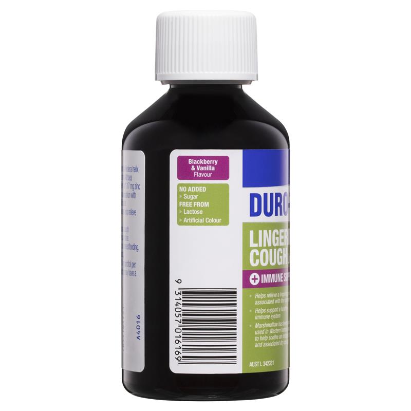 Load image into Gallery viewer, DURO-TUSS Lingering Cough Liquid Immune Support Blackberry &amp; Vanilla 200mL
