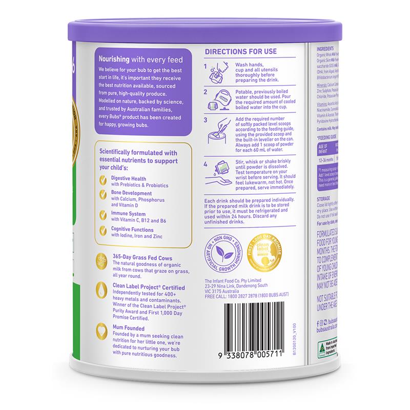 Load image into Gallery viewer, Bubs Organic Grass Fed Stage 3 Toddler Milk 800g
