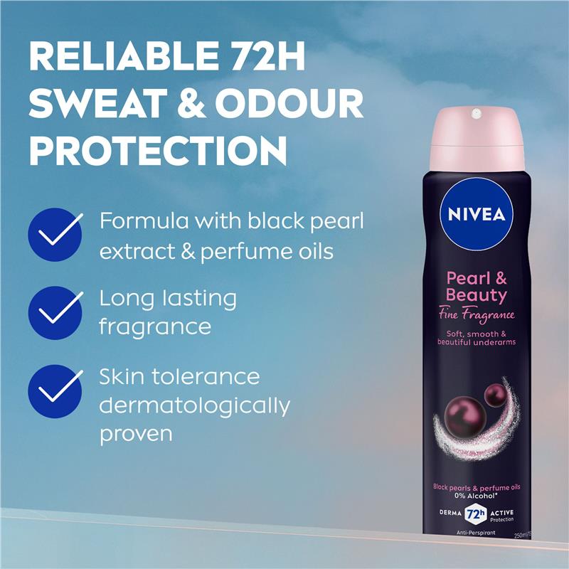 Load image into Gallery viewer, NIVEA Pearl And Beauty Fine Fragrance Black Pearls Aerosol Deodorant 72H Protection 250ml
