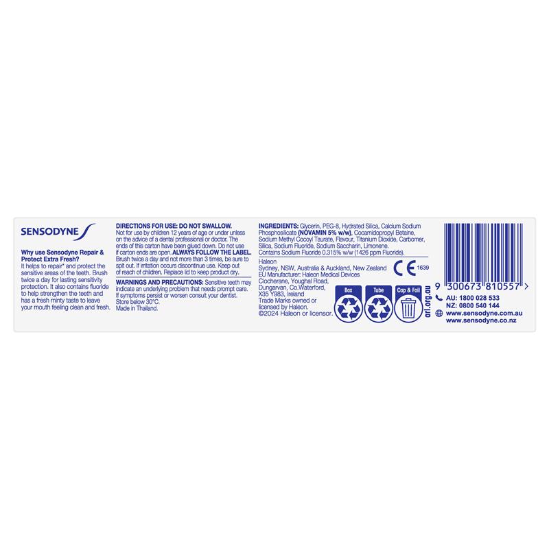 Load image into Gallery viewer, Sensodyne Sensitive Teeth Pain Repair &amp; Protect Extra Fresh Toothpaste 100g

