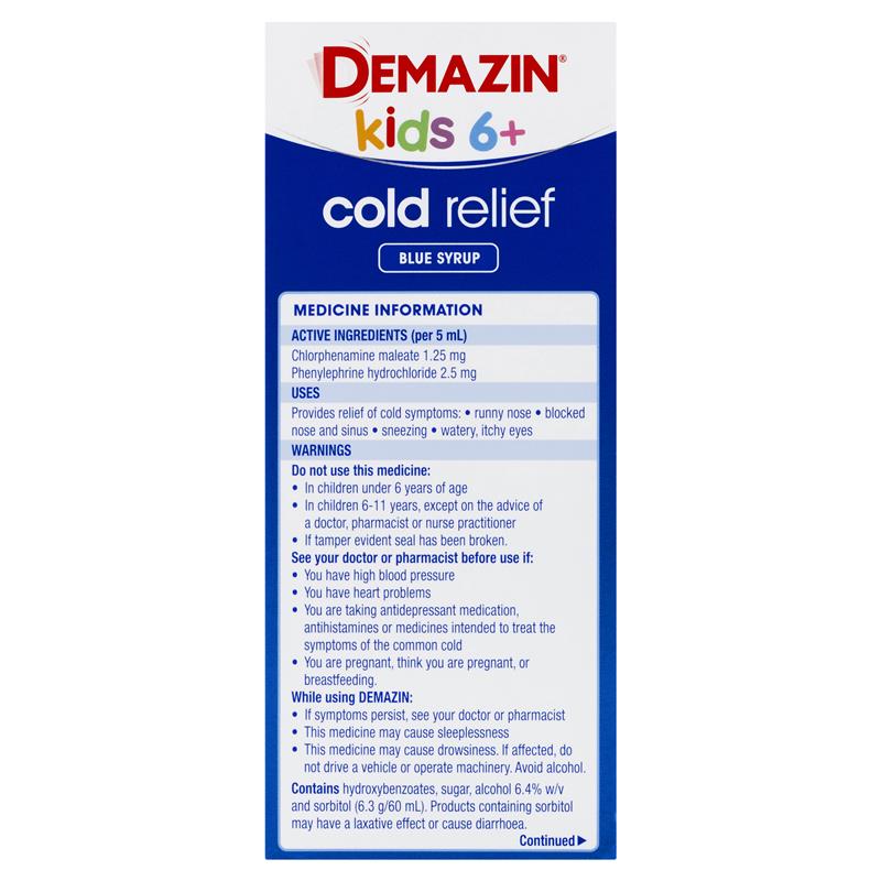 Load image into Gallery viewer, Demazin Kids 6+ Cold Relief Blue Syrup 200ml
