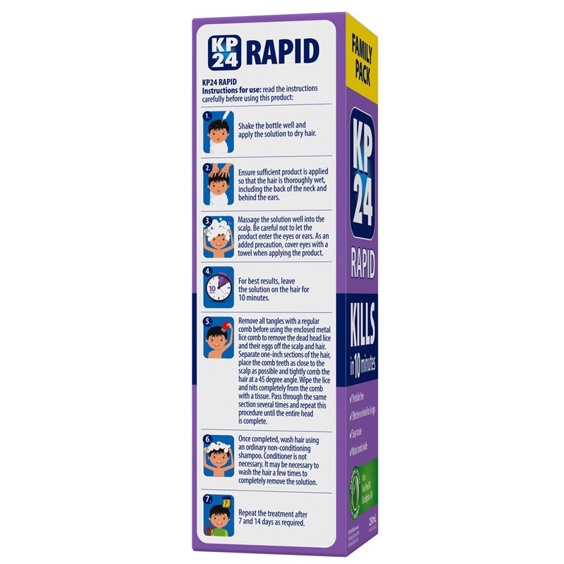 Load image into Gallery viewer, KP24 Rapid 10 Minute Head Lice/Nit Solution 250ml with Comb Family Pack
