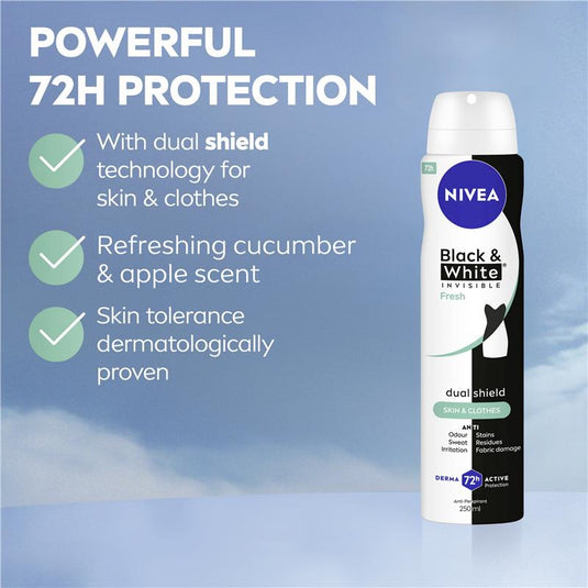 NIVEA Black & White Fresh Aerosol Deodorant 72H Protection 250ml