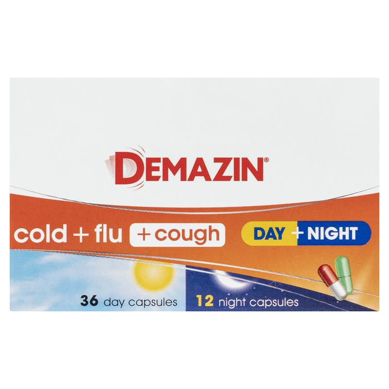 Load image into Gallery viewer, Demazin Cold + Flu + Cough Day + Night 48 Capsules
