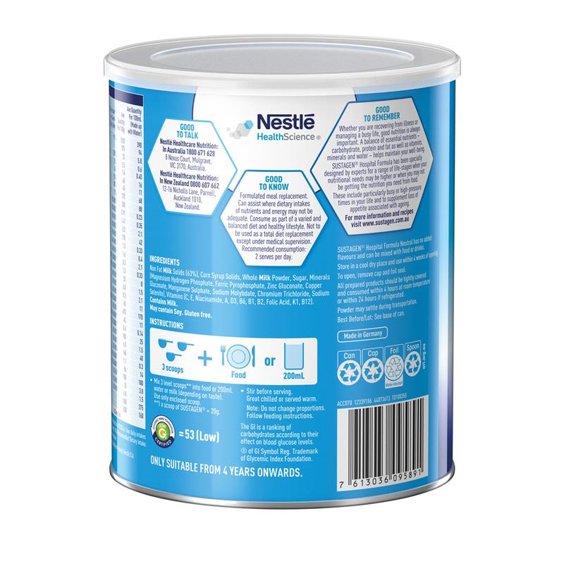 Load image into Gallery viewer, Sustagen Hospital Formula Nutritional Supplement Neutral Flavour 840g
