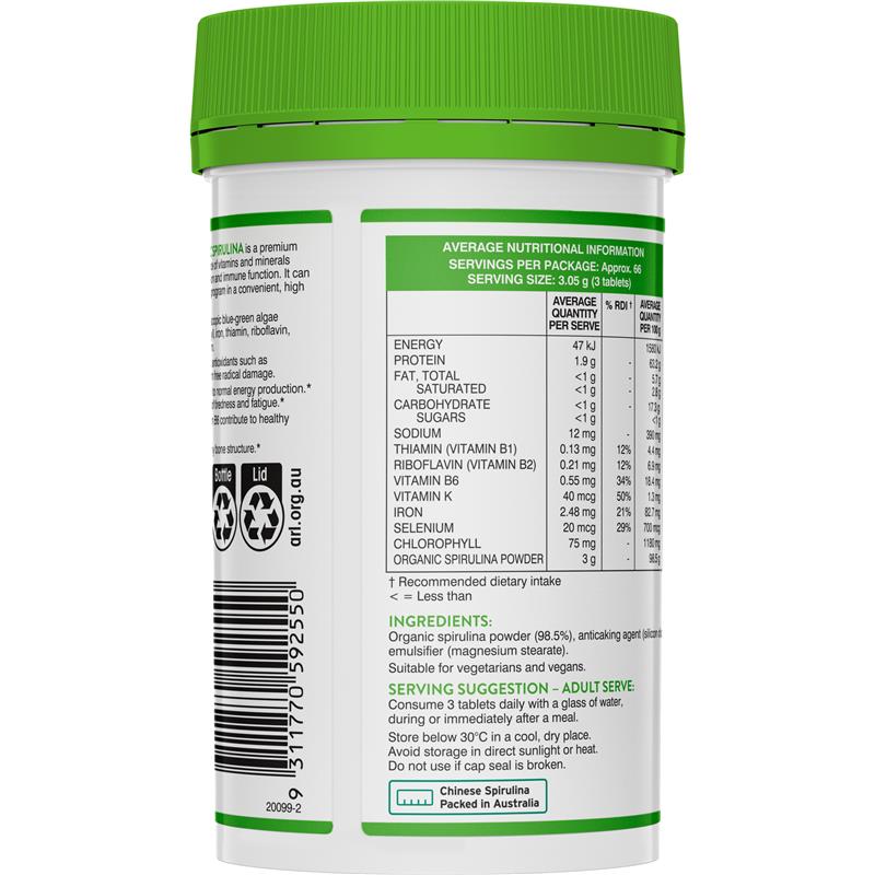 Load image into Gallery viewer, Swisse Organic Spirulina 1000mg 200 Tablets
