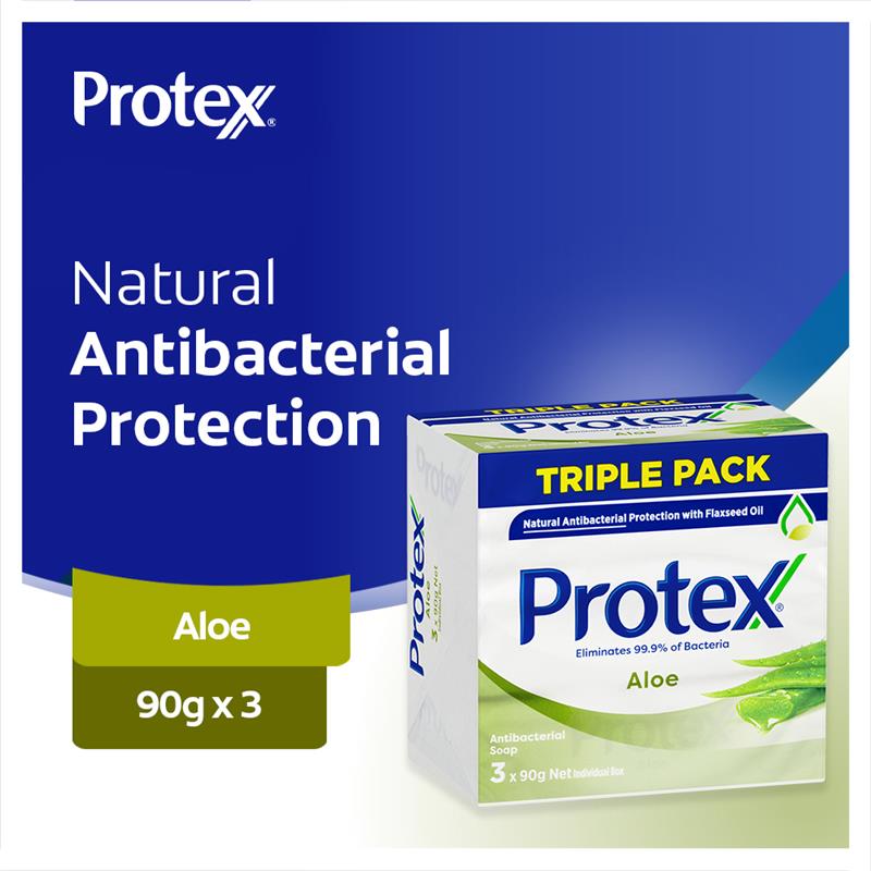 Load image into Gallery viewer, Protex Antibacterial Soap Bar Aloe 3 x 90g Pack
