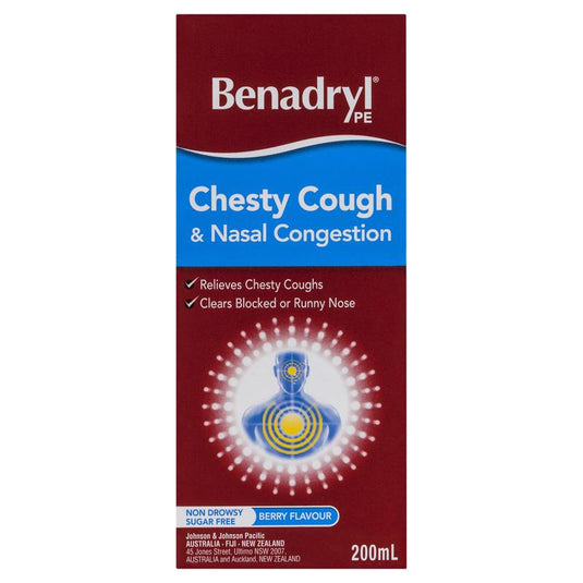 Benadryl PE Chesty Cough & Nasal Congestion Non-Drowsy Berry Flavour 200mL