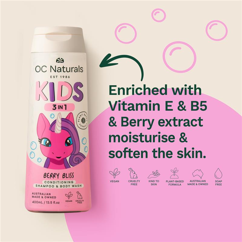 Load image into Gallery viewer, Organic Care Kids 3in1 Shampoo Conditioner Body Wash Berry Bliss 400ml
