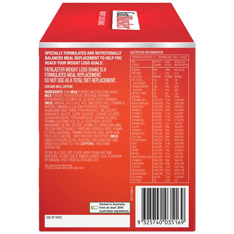 Load image into Gallery viewer, Fatblaster Weight Loss Shake Vanilla 21 x 33g Sachets Exclusive Size

