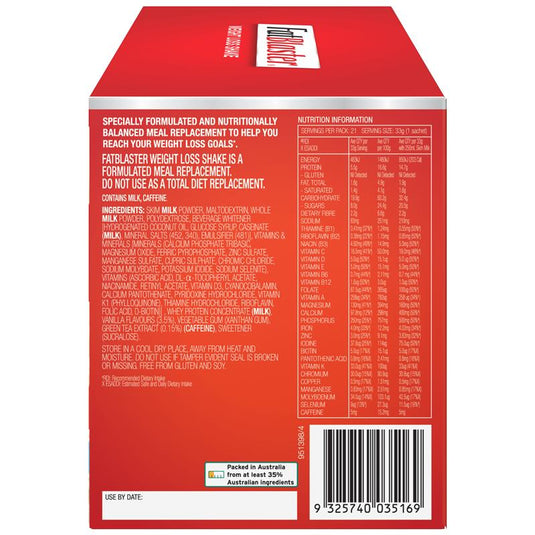 Fatblaster Weight Loss Shake Vanilla 21 x 33g Sachets Exclusive Size