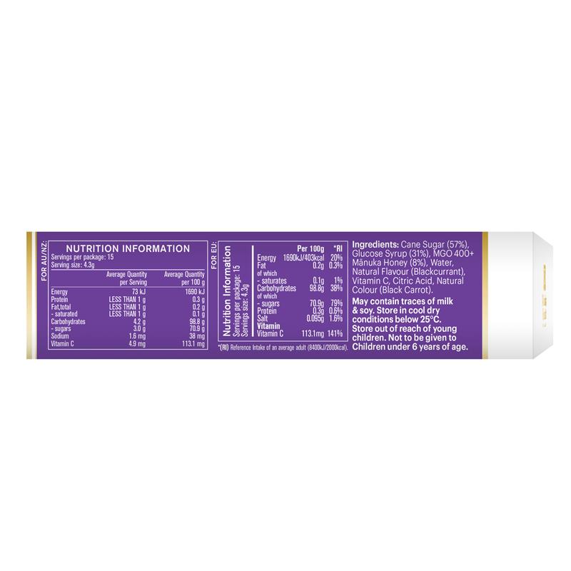 Load image into Gallery viewer, Manuka Health Manuka Honey Drops Blackcurrant 15 Pack 65g
