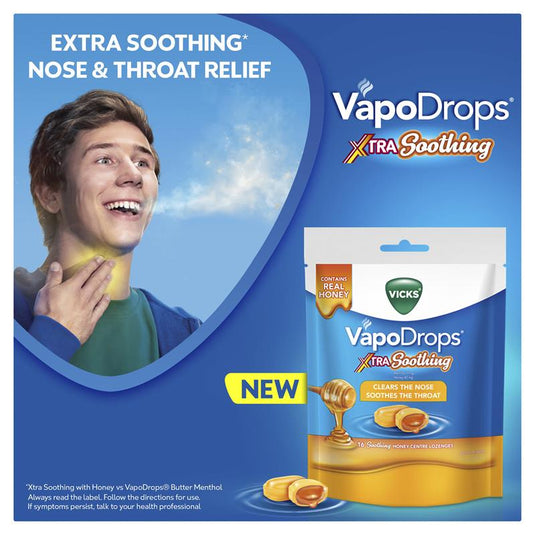 Vicks VapoDrops Xtra Soothing Honey Centre Lozenges 16 Pack