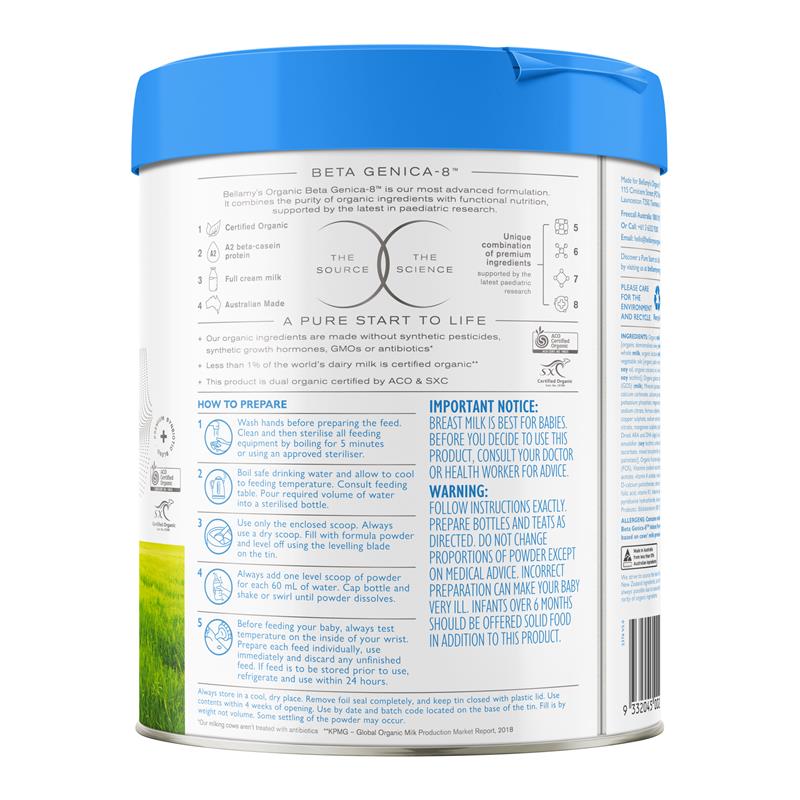 Load image into Gallery viewer, Bellamy's Beta Genica-8 Step 1 Infant Formula 800g
