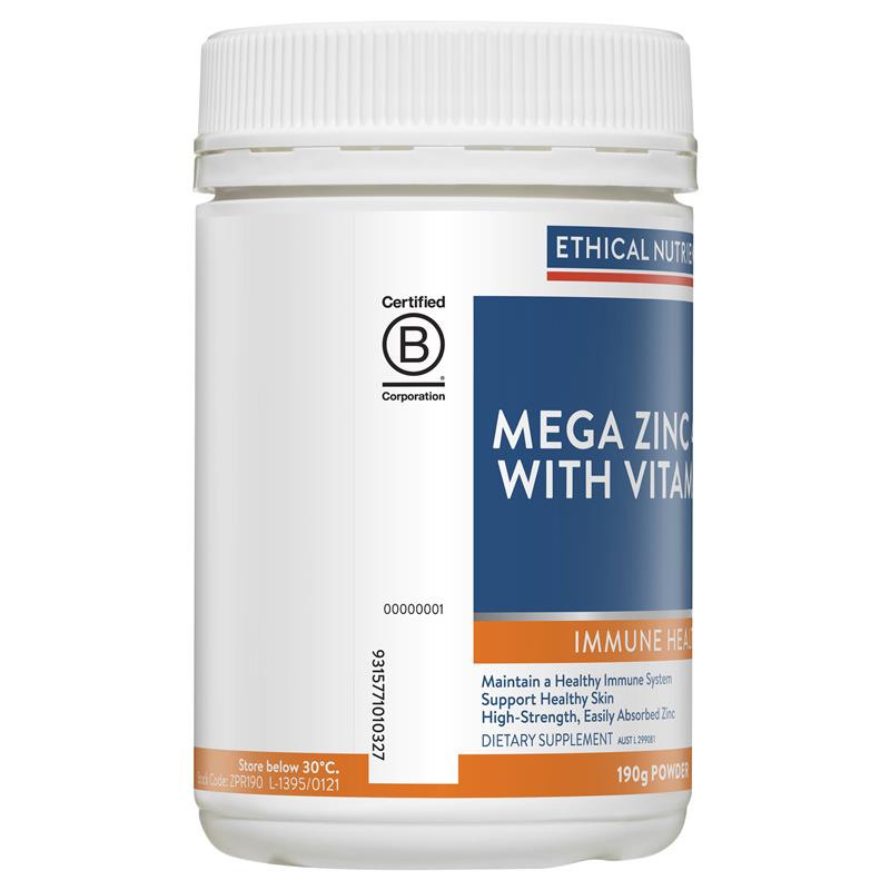 Load image into Gallery viewer, Ethical Nutrients Mega Zinc 40mg with Vitamin C Raspberry 190g Powder
