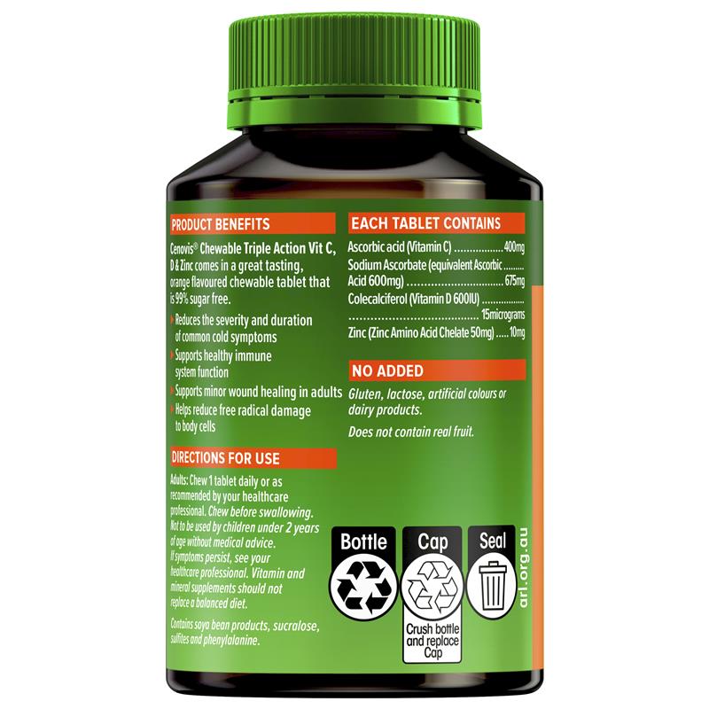 Load image into Gallery viewer, Cenovis Triple Action Vit C D &amp; Zinc 60 Chewable Tablets
