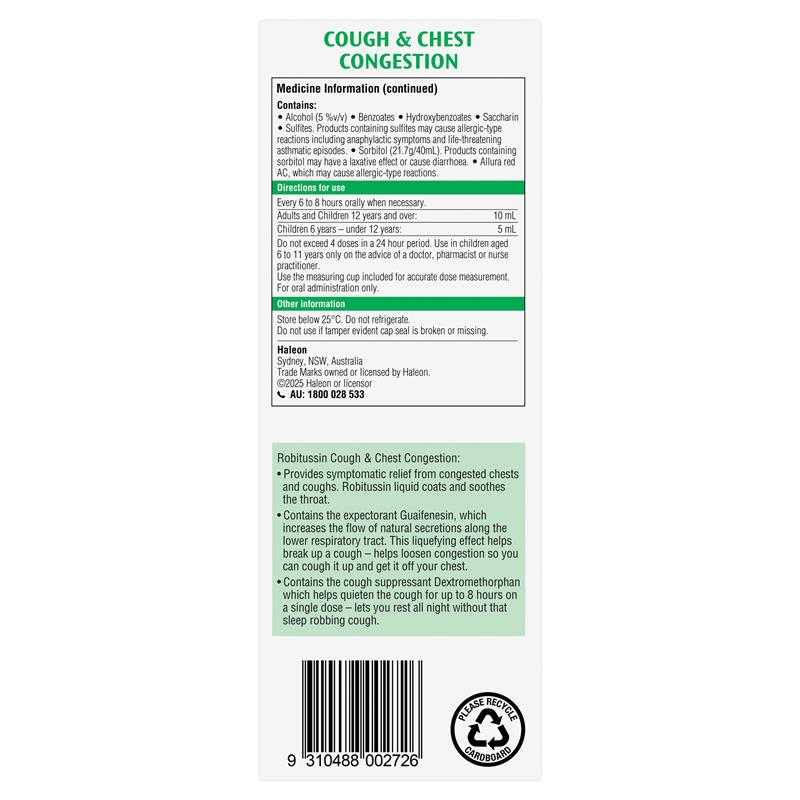 Load image into Gallery viewer, Robitussin Cough &amp; Chest Congestion 250ml Exclusive Size
