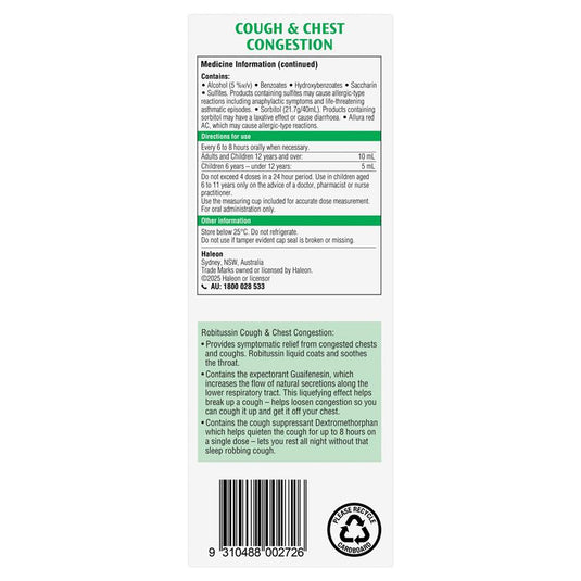Robitussin Cough & Chest Congestion 250ml Exclusive Size