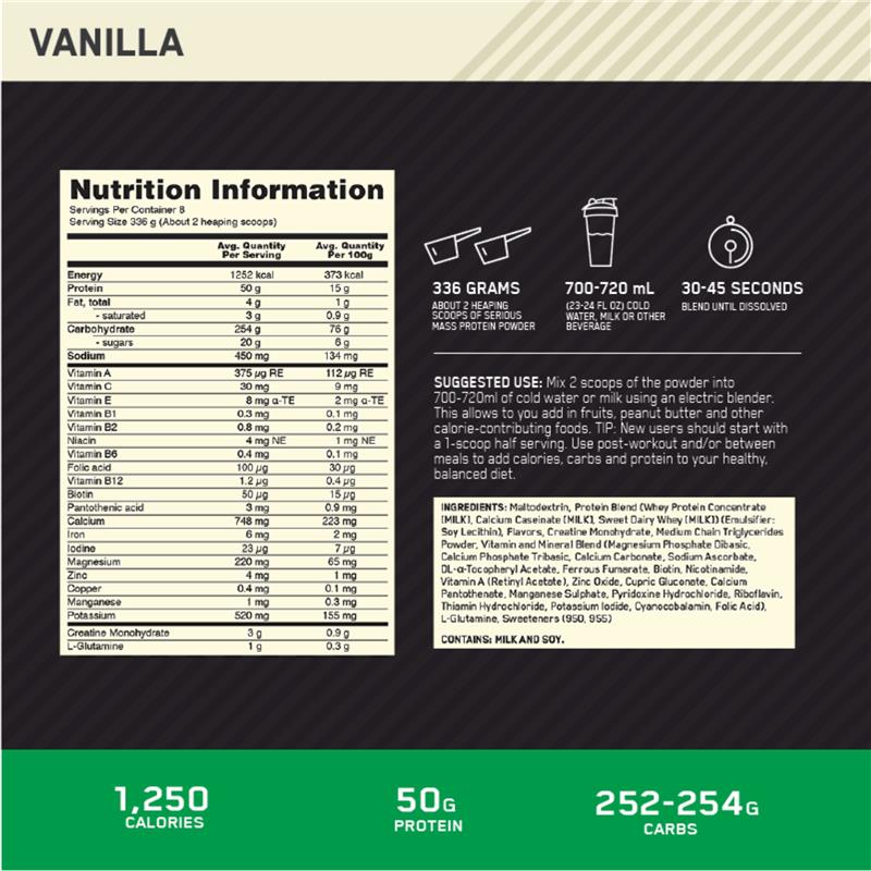 Load image into Gallery viewer, Optimum Nutrition Serious Mass Vanilla 2.72kg
