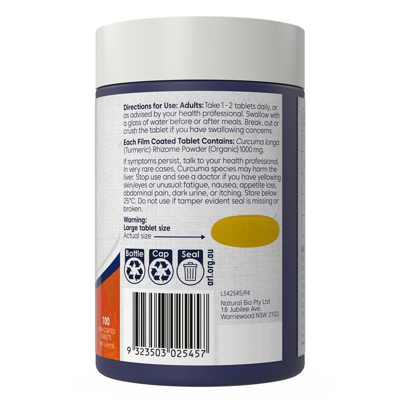 Load image into Gallery viewer, Bioglan Organic Turmeric 1000mg 100 Tablets
