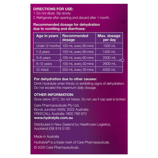 Hydralyte Electrolyte Apple Blackcurrant 4 Pack (4x250ml) Solution