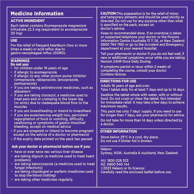 Load image into Gallery viewer, Nexium 24hr Heartburn &amp; Acid Reflux Relief 20mg 7 Tablets
