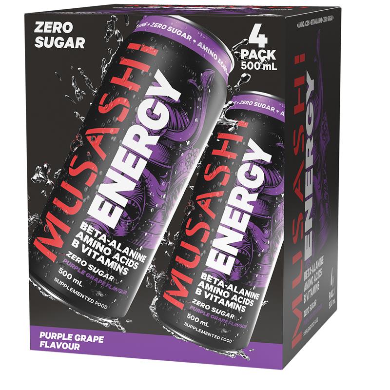 Load image into Gallery viewer, Musashi Purple Grape Energy Drinks 500ml x 4 Pack
