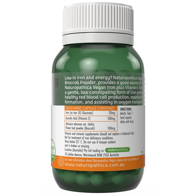 Load image into Gallery viewer, Naturopathica Vegan Iron Plus Vitamin C &amp; Broccoli Powder 30 Capsules
