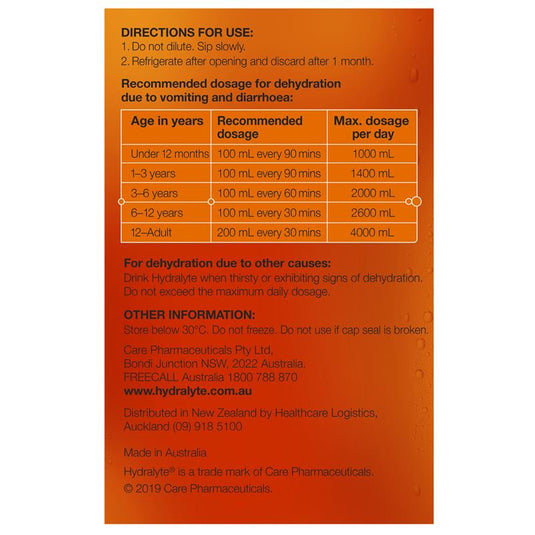 Hydralyte Electrolyte Orange 4 Pack (4x250ml) Solution