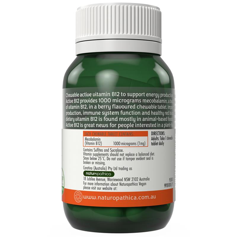 Load image into Gallery viewer, Naturopathica Vegan Active B12 60 Chewable Tablets
